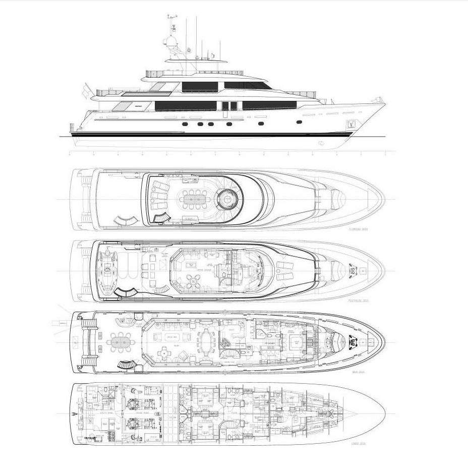 Explore the layout and specifications for LADY JJ, a 130 ft Motor Yacht