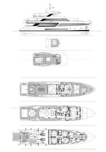Explore the layout and specifications for ALLURIA, a 121 ft Motor Yacht