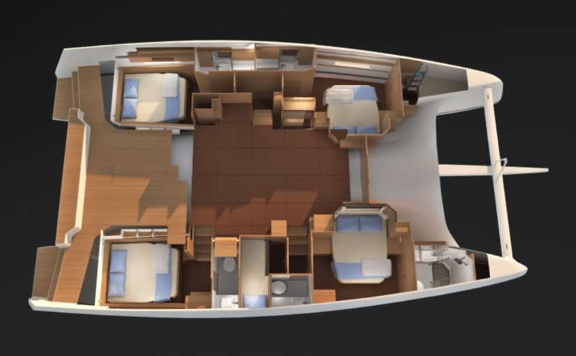 Explore the layout and specifications for Morning Star, a 48 ft Sailing Catamaran