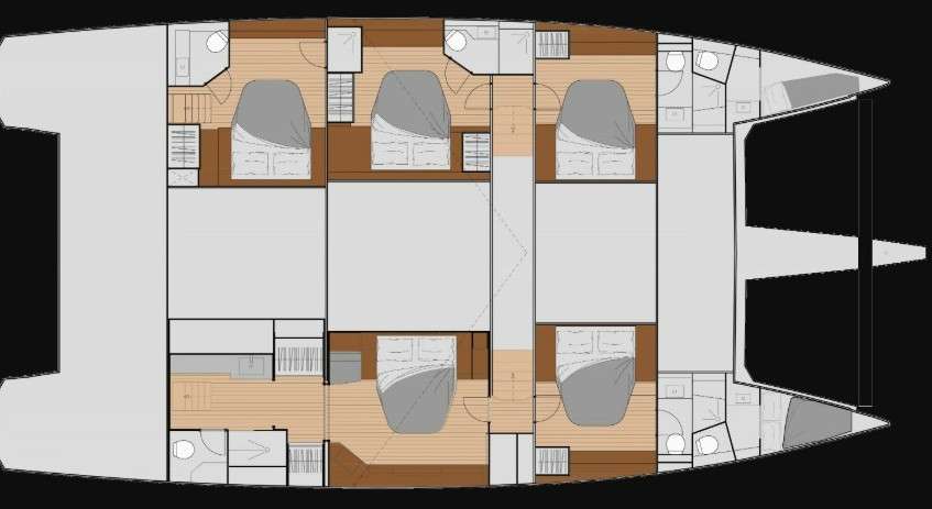Explore the layout and specifications for Azure, a 61 ft Sailing Catamaran