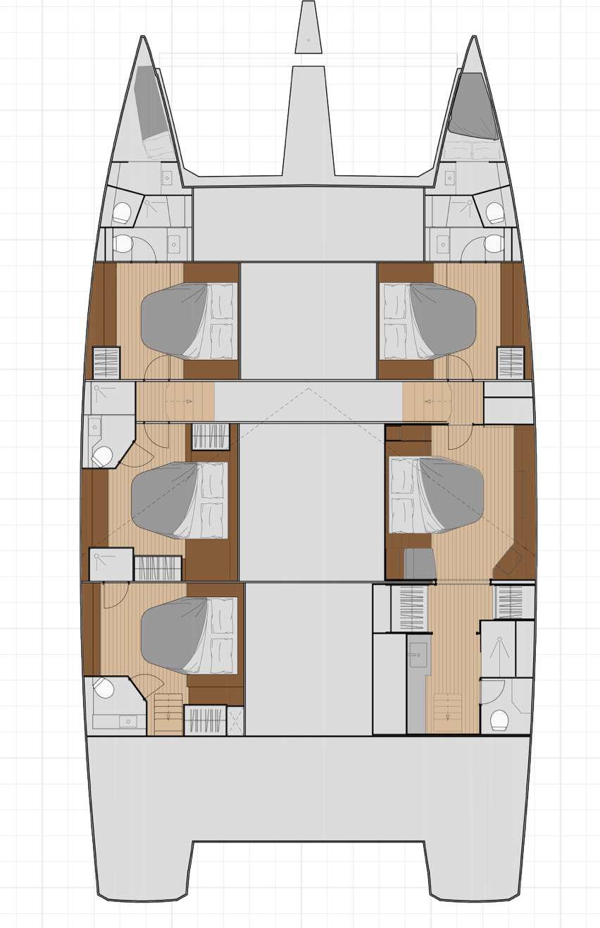 Explore the layout and specifications for Tranquila, a 59 ft Sailing Catamaran