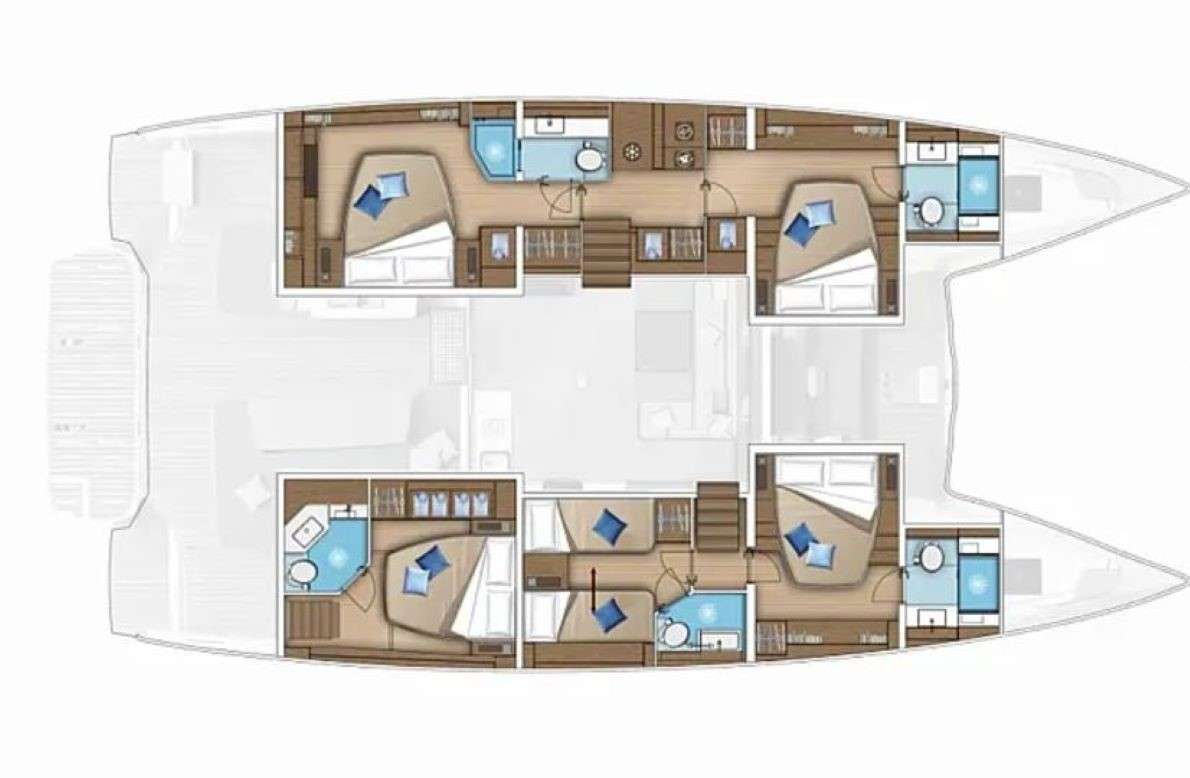 Explore the layout and specifications for CHAMPAGNE PLEASE, a 54 ft Sailing Catamaran