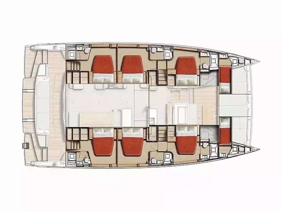 Explore the layout and specifications for KOS 58.CAT, a 55 ft Sailing Catamaran