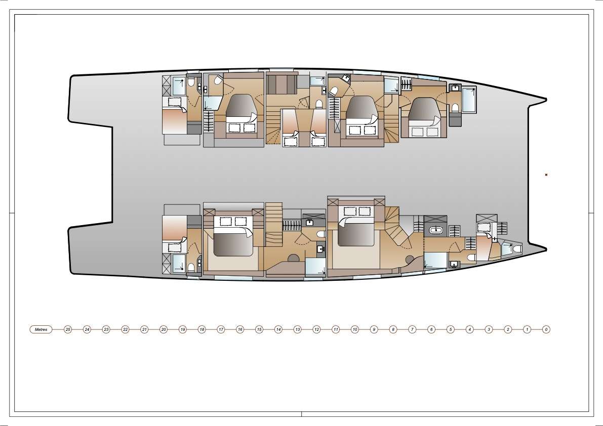 Explore the layout and specifications for Thira 80, a 78 ft Sailing Catamaran