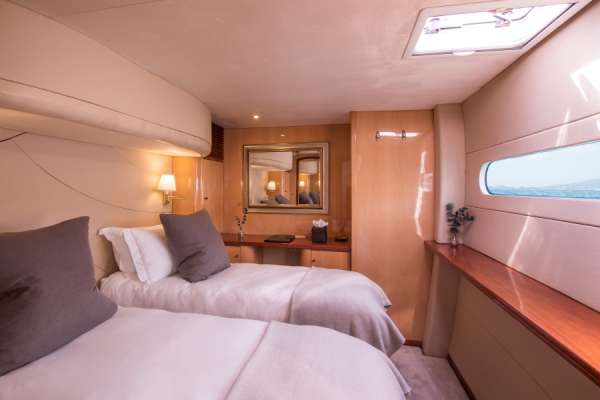 Amidships queen suite made up as twin berths