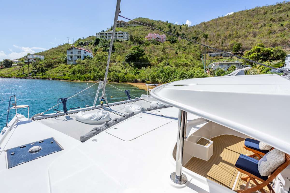 Foredeck beanbags, tramp, and the forward cockpit