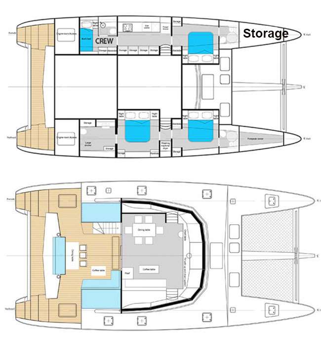 Explore the layout and specifications for EUPHORIA, a 60 ft Sailing Catamaran