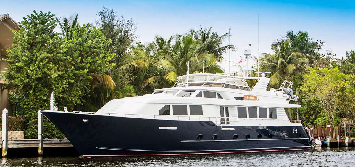LADY LEX is a luxurious, 100.07ft /30.5m motor yacht, custom built by Broward and last refitted in 2017. This luxury yacht features performance engineering, a sophisticated exterior design and stately interiors.
Lady Lex accommodates up to 8 guests in 4 ensuite staterooms, including a full-beam primary suite, a forward VIP with raised queen bed, a guest queen and one twin. Classic styling and beautiful furnishings featured throughout create a plush, relaxing atmosphere.
For the utmost in cruising comfort and stability, LADY LEX features an ultra-modern stabilization system that reduces roll motion effect. With a cruising speed of 16 knots and a maximum speed of 19 knots, she’s ideal for exploring Florida and the Bahamas.
LADY LEX is run by a professional crew of three who have been working together for many years. Their level of expertise, dedication and seamless teamwork make chartering with them a privilege.