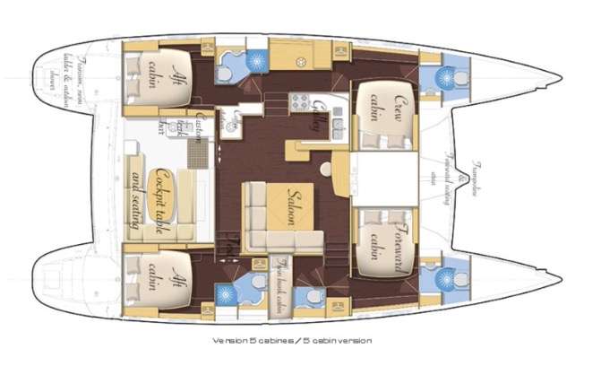 Explore the layout and specifications for GAMBIT, a 51 ft Sailing Catamaran