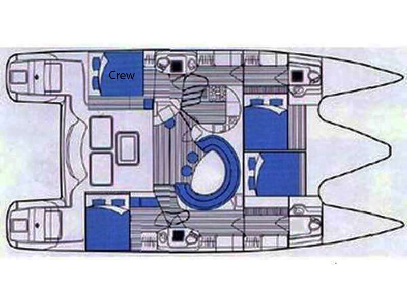 Explore the layout and specifications for ISOLABLUE, a 49 ft Sailing Catamaran
