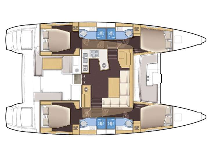 Explore the layout and specifications for LUNA, a 45 ft Sailing Catamaran