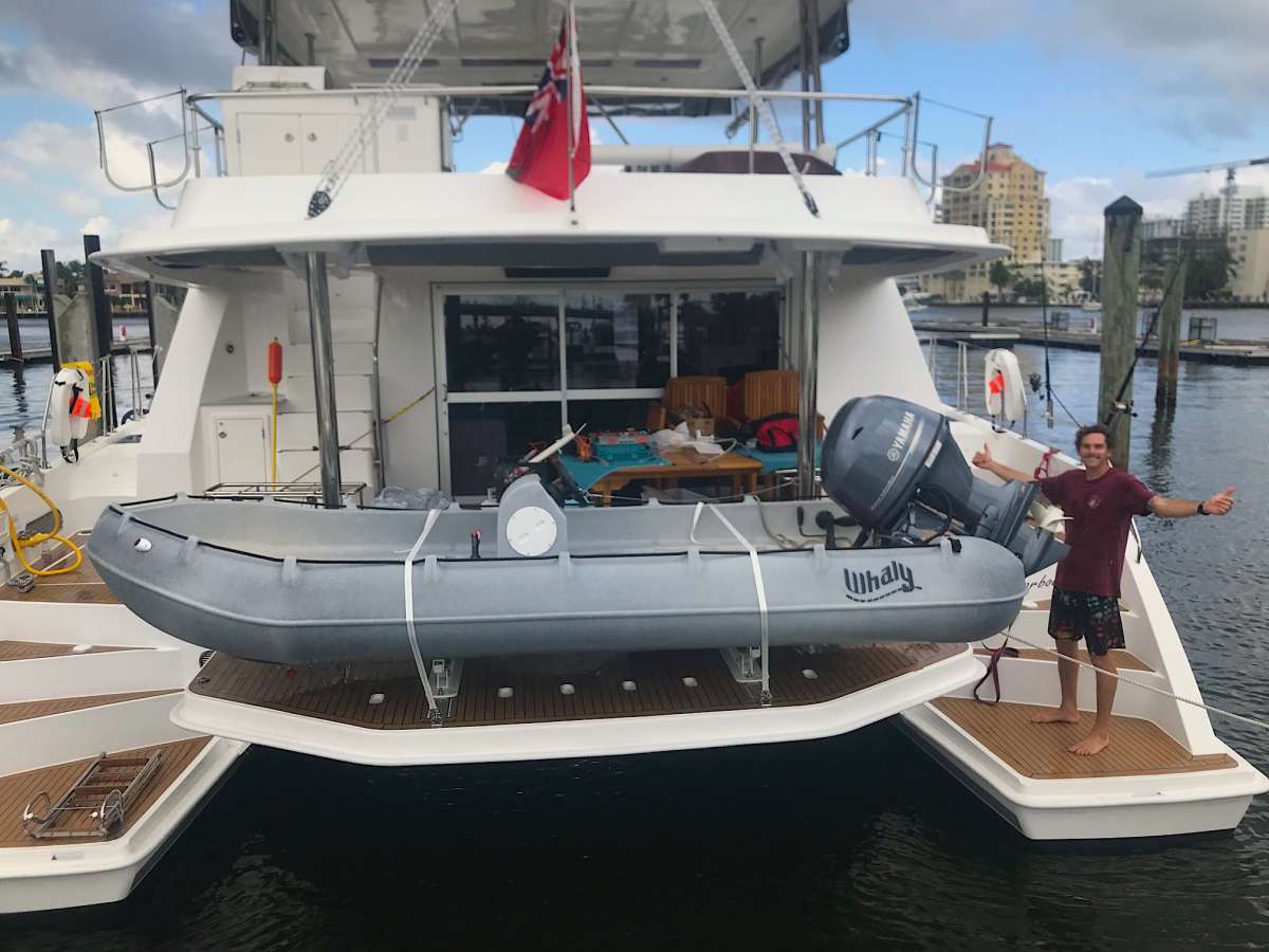 The tender on the hydraulic lift deck