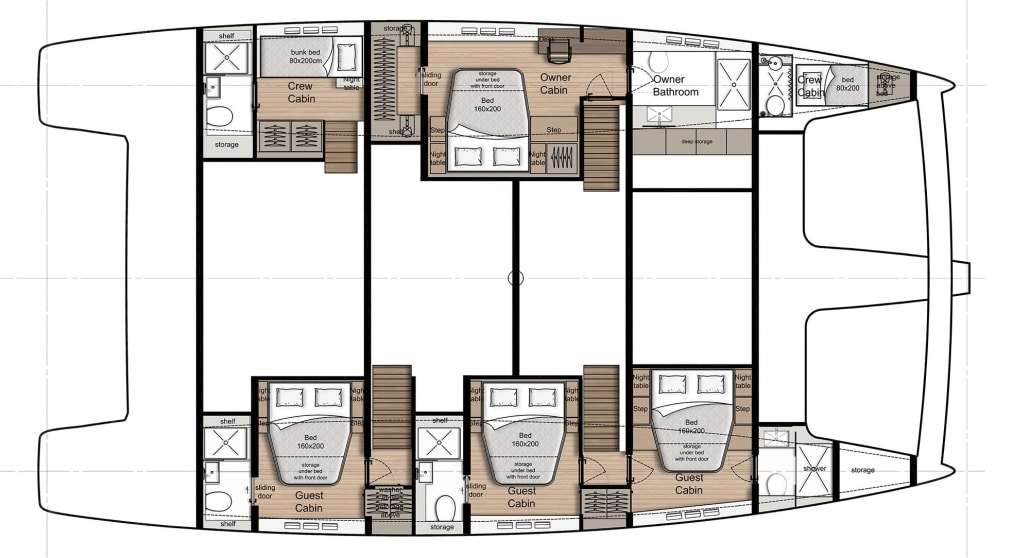Explore the layout and specifications for VULPINO, a 60 ft Sailing Catamaran