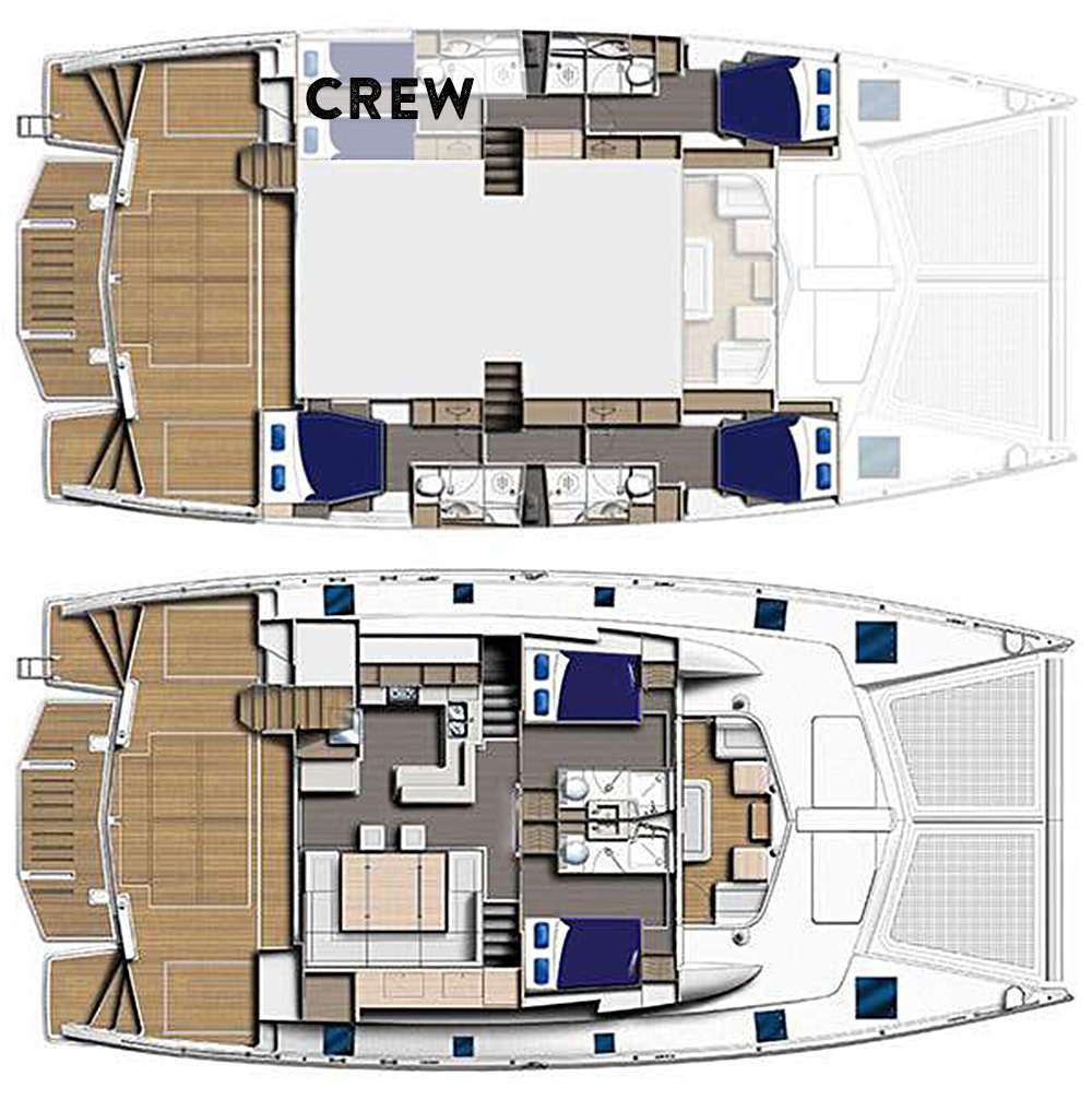 Explore the layout and specifications for TOUCH THE SKY, a 58 ft Sailing Catamaran
