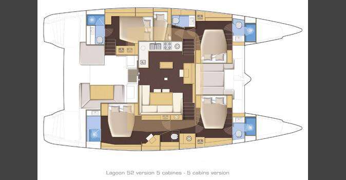 Explore the layout and specifications for LIQUID ZEN, a 52 ft Sailing Catamaran