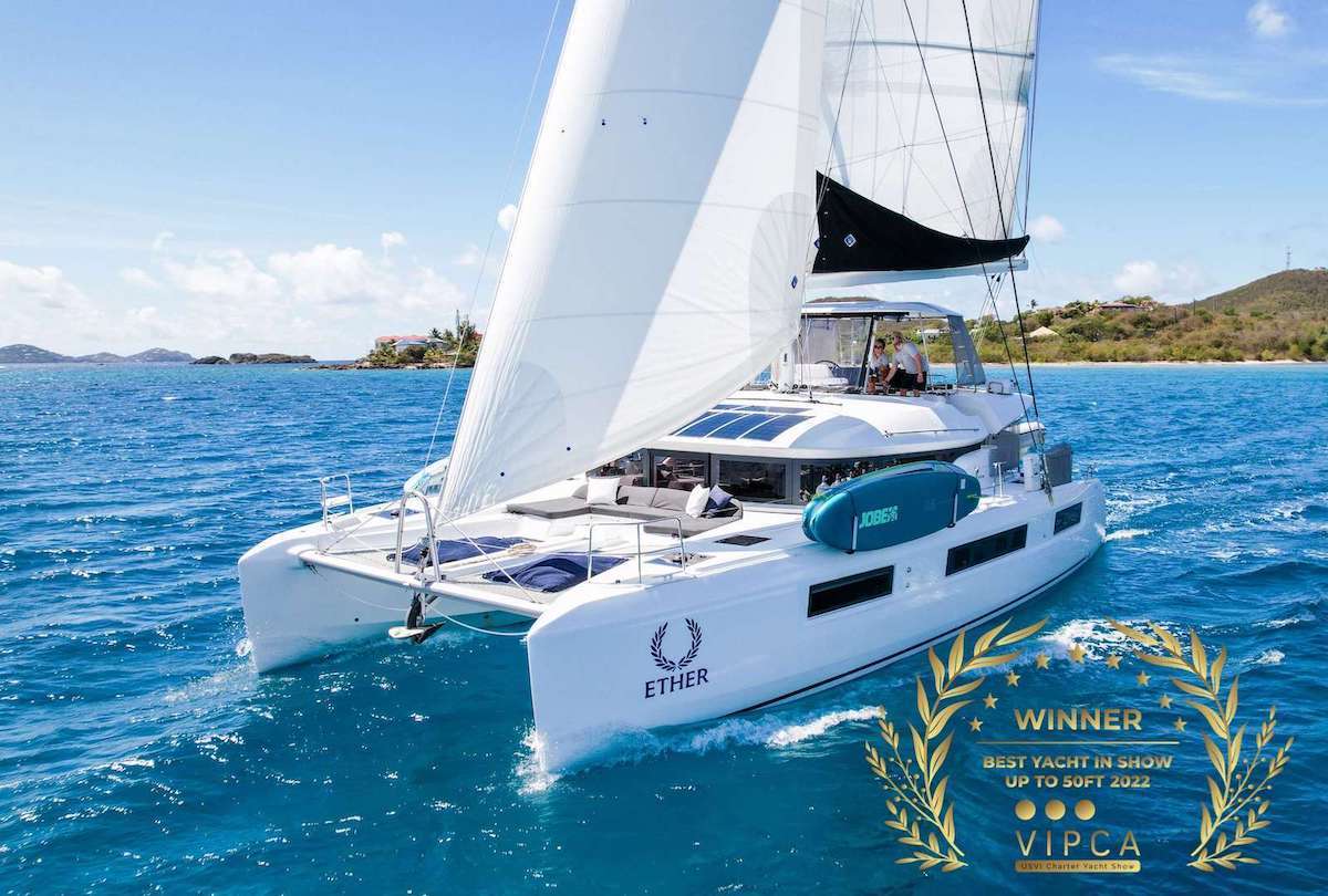 Ether is a 2022 Lagoon 50 Luxury Catamaran. No expense was spared outfitting this highly appointed yacht with premium high-end amenities and water toys. Ether’s award winning open concept design offers an abundance of space similar to that of super yachts including four individually climate controlled Queen cabins each with their own private showers and baths surrounded by beautiful stone, wood and leather finishes comfortably accommodating up to 8 guests. Ether’s Chef will prepare the most delicious meals for you and your guests while your Captain finds the perfect cove or private beach to explore on a paddle-board, snorkel, scuba, waterski or just lounge on one of Ether’s 3-stories enjoying the 360 panoramic views of paradise. We can’t wait to see you on board!