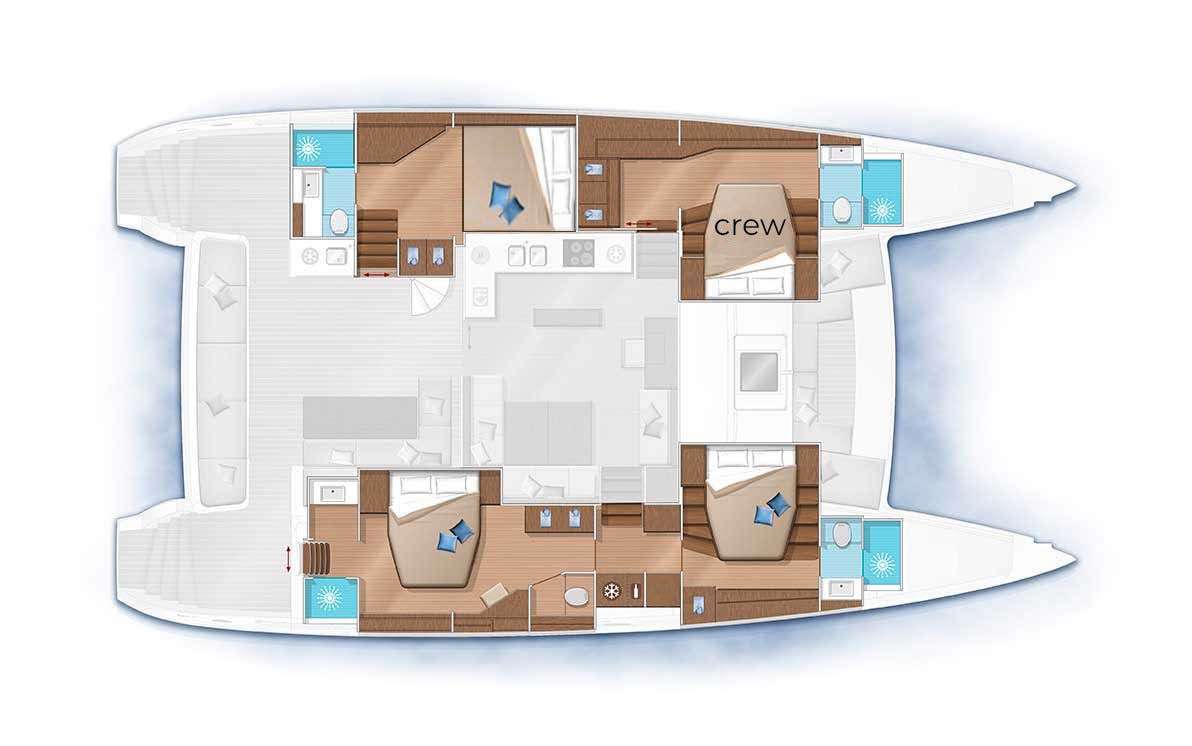 Explore the layout and specifications for EBB & FLOW, a 56 ft Sailing Catamaran