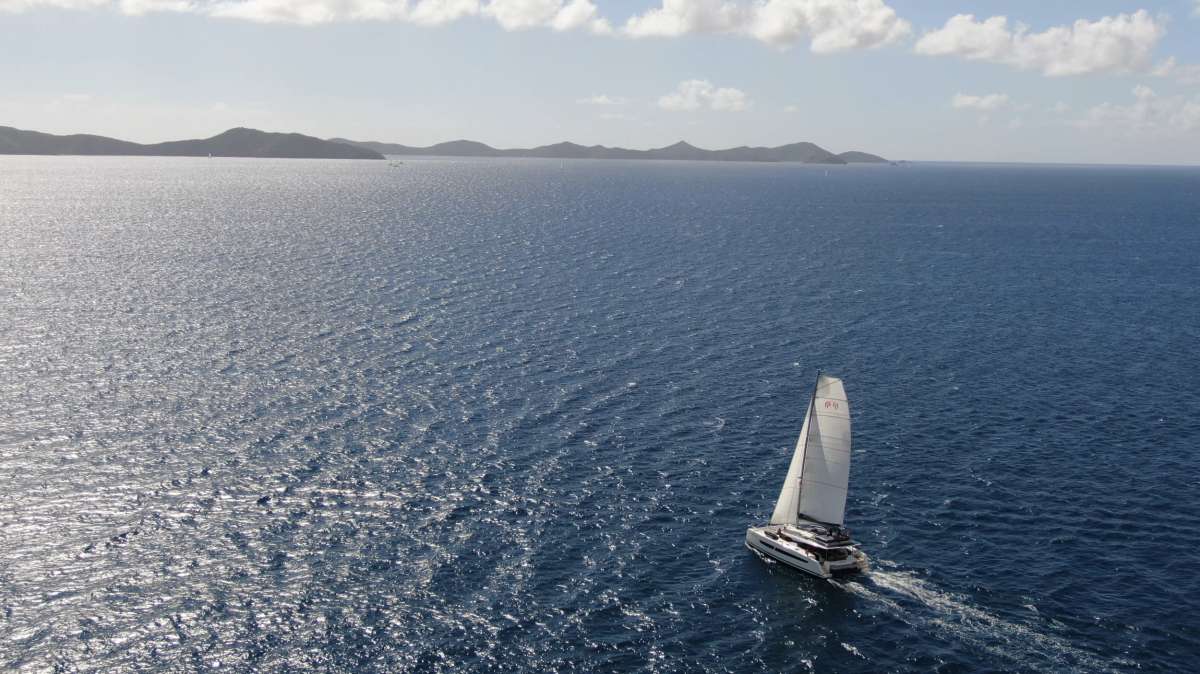 Aerial shot heading to Peter Island