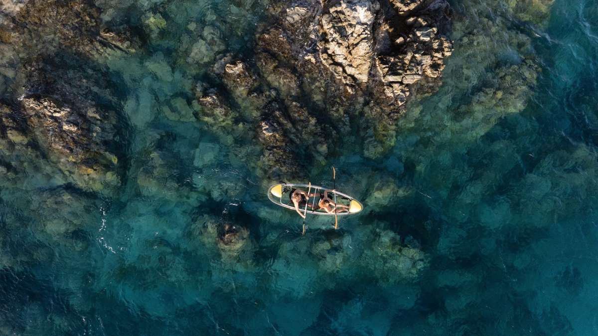 Exploring in Serenas crystal kayak