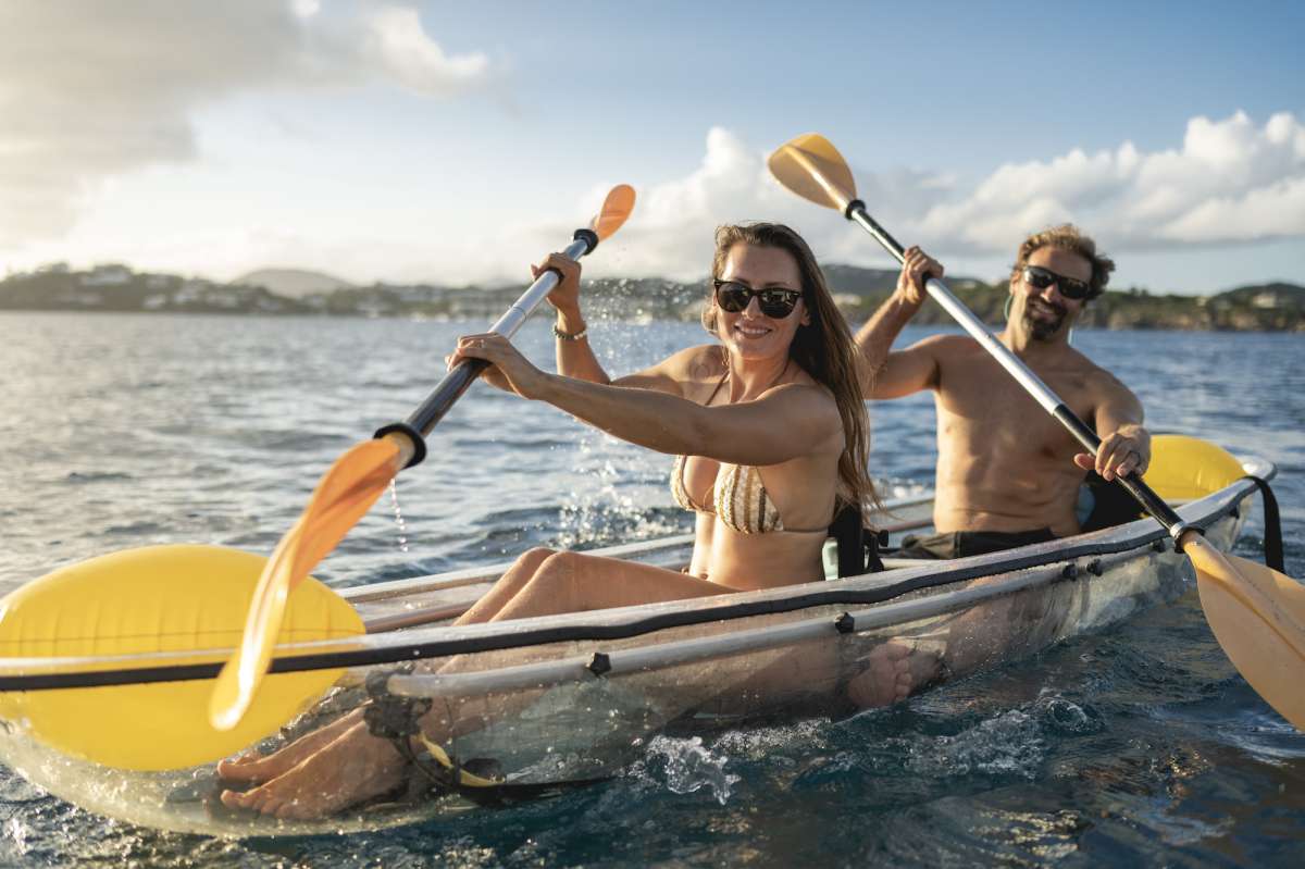 Paddling one of the crystal kayaks