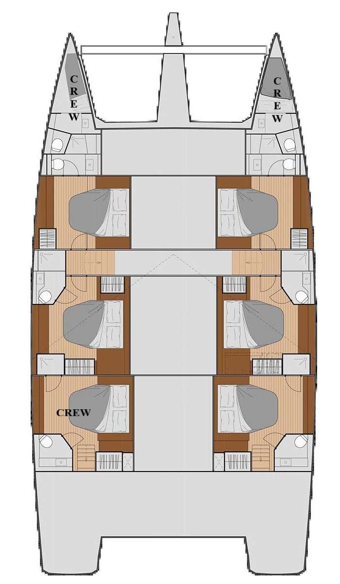 Explore the layout and specifications for Samana 59 LA PERLE, a 59 ft Sailing Catamaran