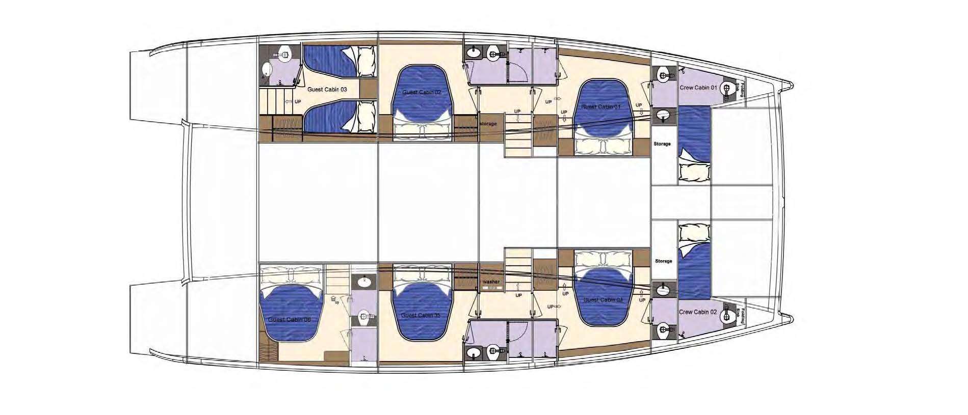 Explore the layout and specifications for ATLAS, a 60 ft Sailing Catamaran