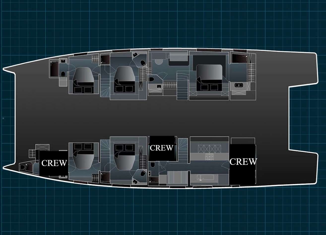 Explore the layout and specifications for ALINA, a 78 ft Sailing Catamaran