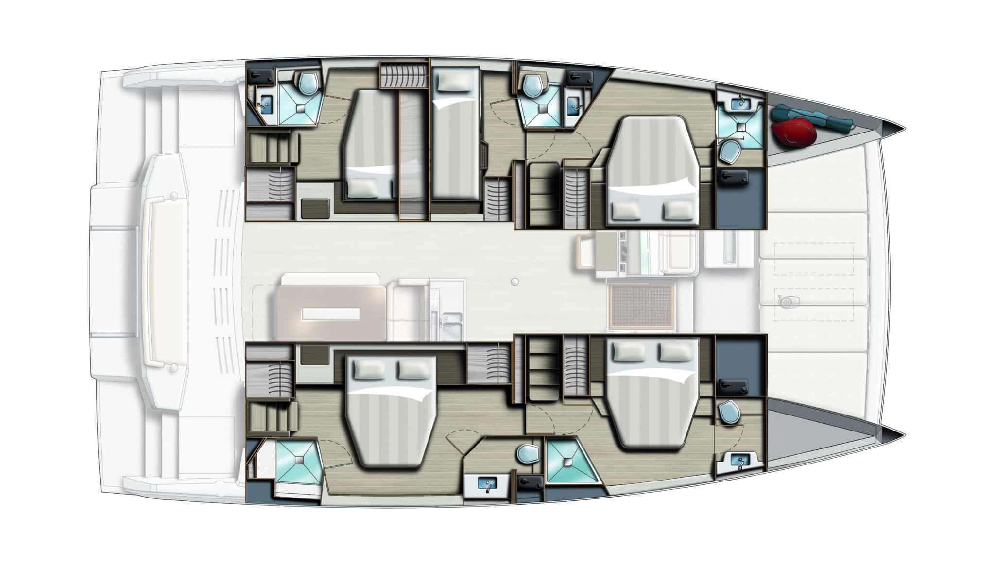 Explore the layout and specifications for BELLE VIE, a 49 ft Sailing Catamaran