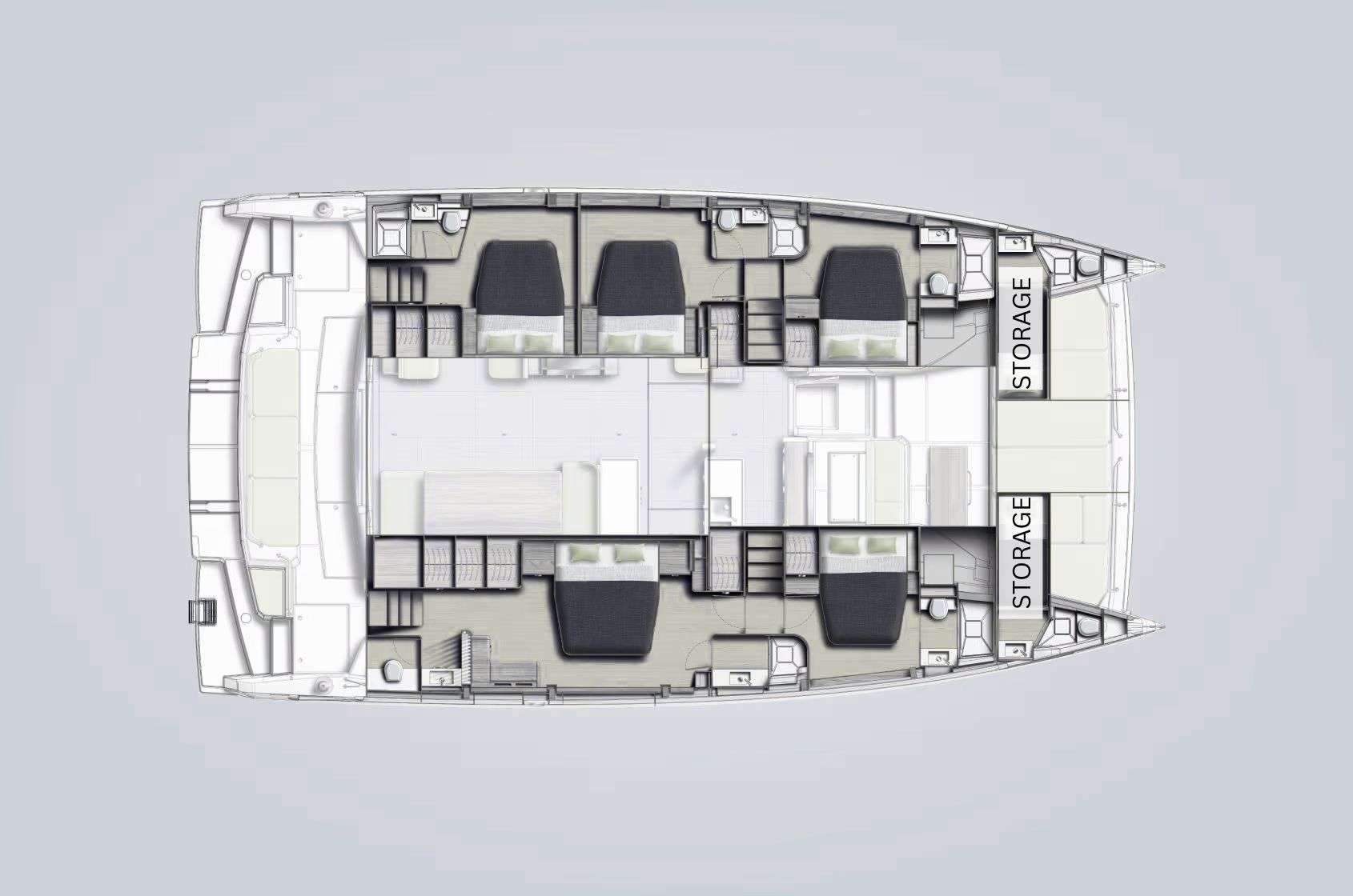 Explore the layout and specifications for DREAM ON, a 58 ft Sailing Catamaran