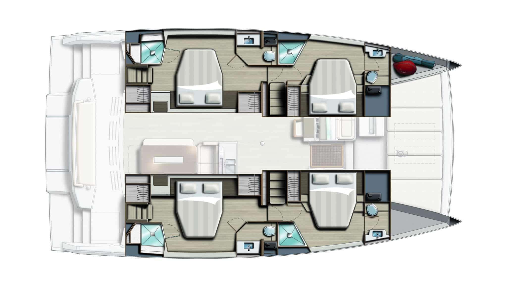 Explore the layout and specifications for ALORA, a 49 ft Sailing Catamaran