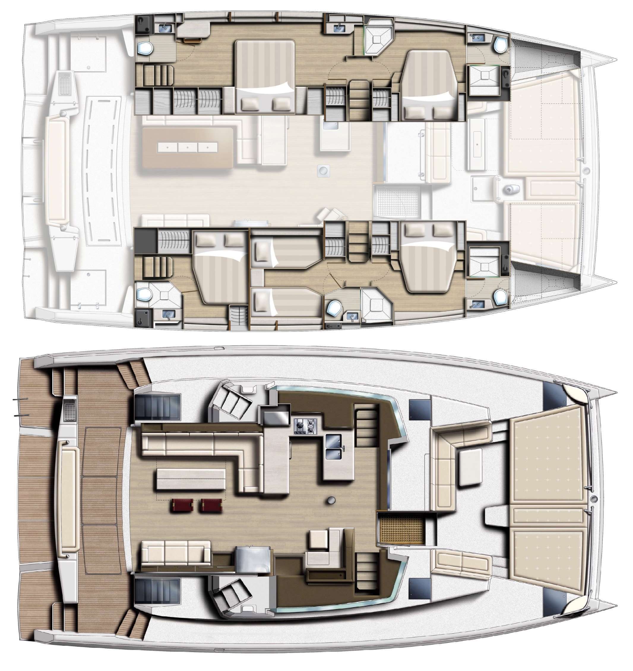 Explore the layout and specifications for ATLAS, a 55 ft Sailing Catamaran
