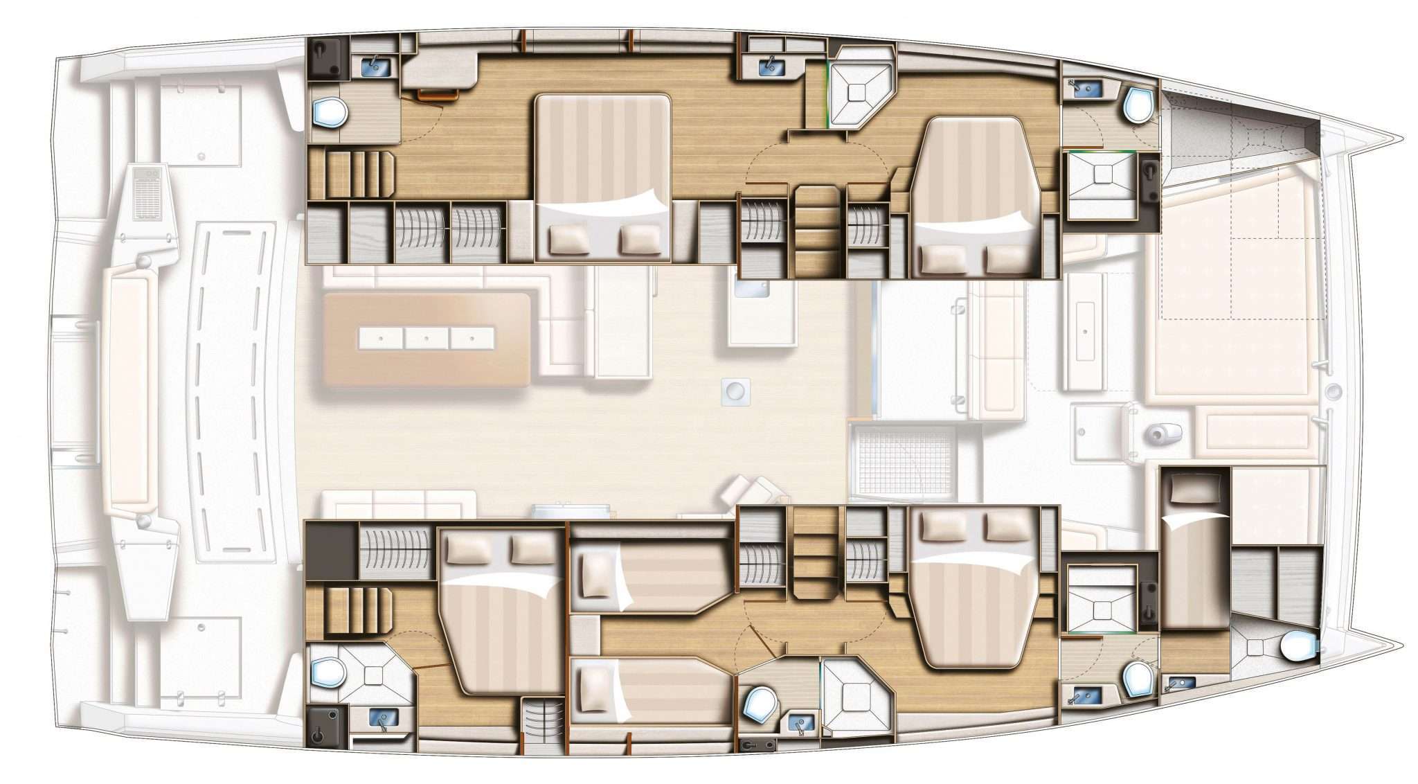 Explore the layout and specifications for BAREFOOT BLISS, a 55 ft Sailing Catamaran
