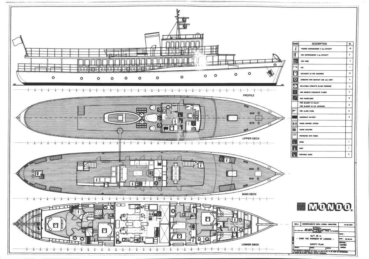 Explore the layout and specifications for OVER THE RAINBOW OF LONDON, a 114 ft Motor Yacht