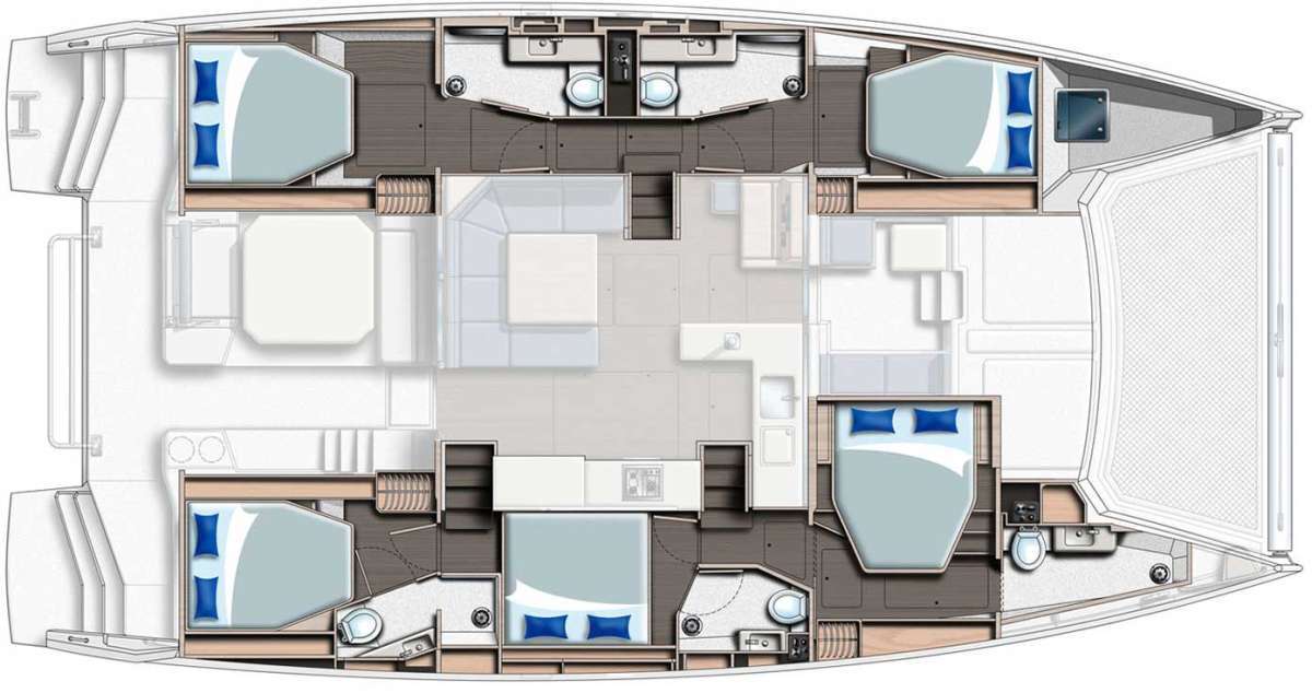 Explore the layout and specifications for CHANGES IN LATITUDES, a 50 ft Sailing Catamaran