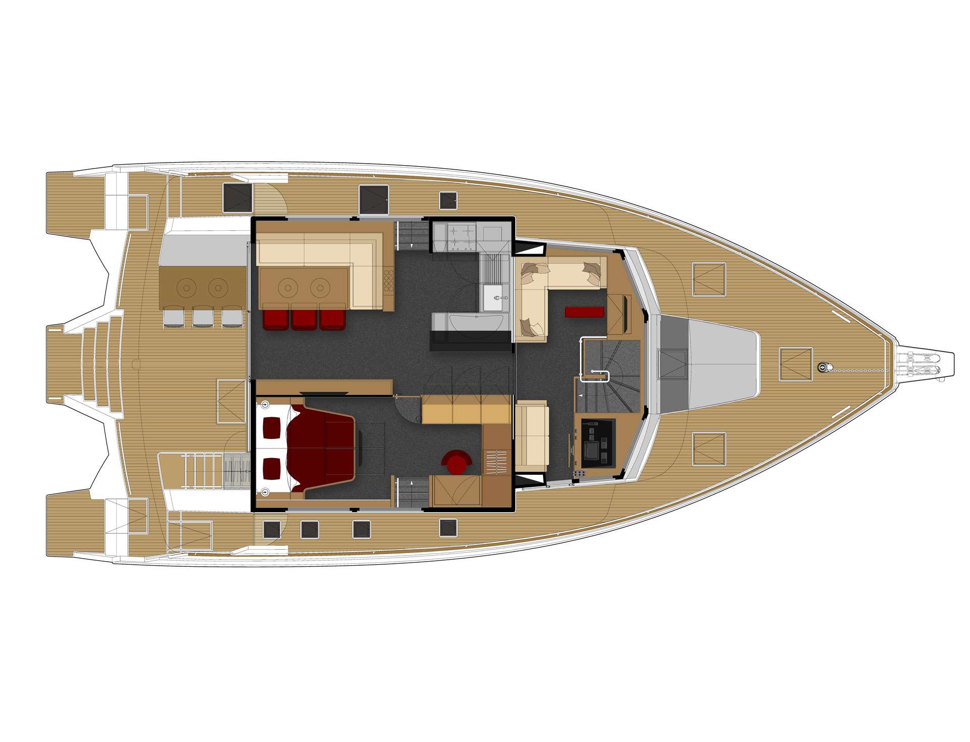 Explore the layout and specifications for L'INDECIS, a 55 ft Sailing Catamaran