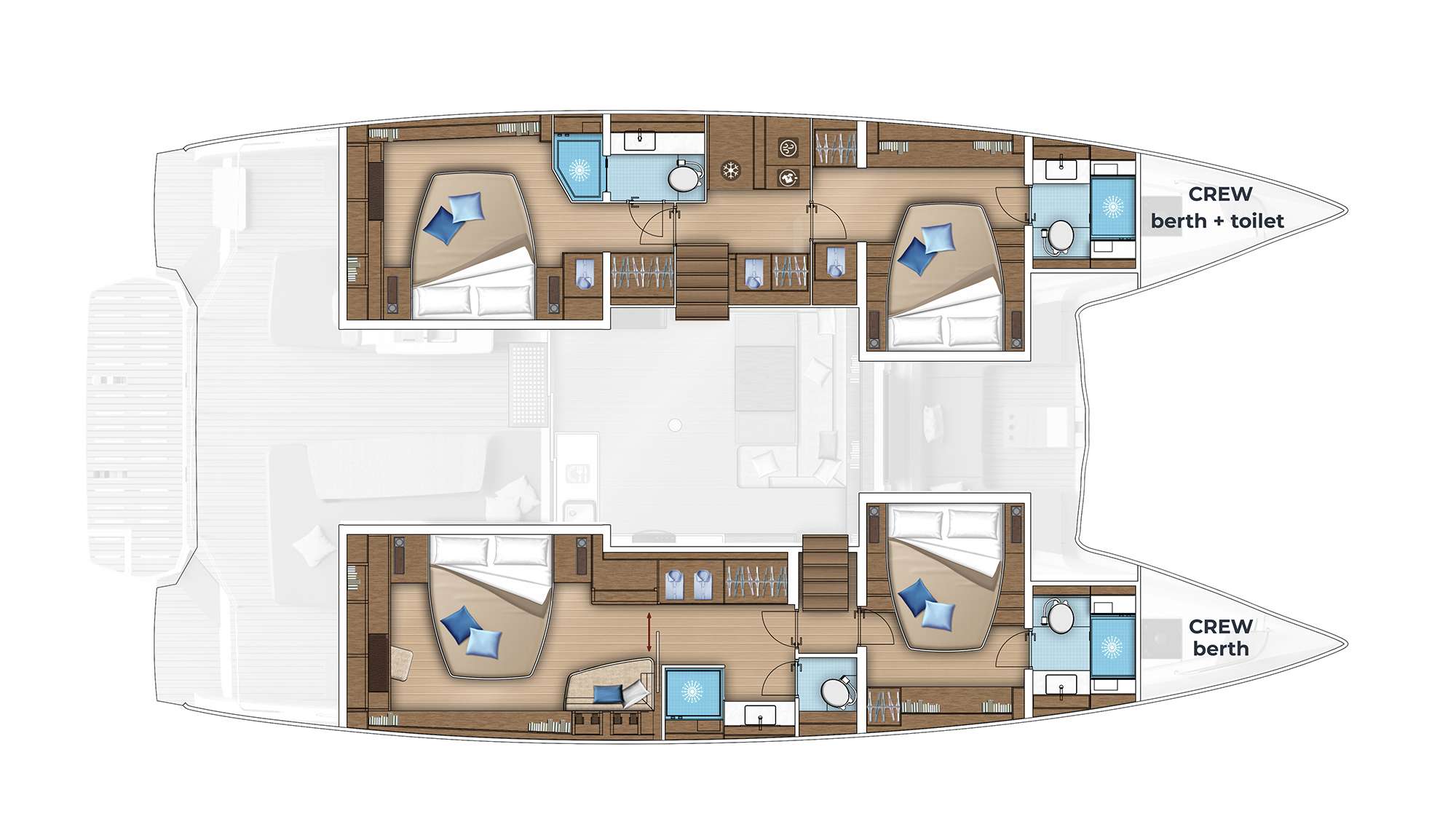 Explore the layout and specifications for PRINCESS S, a 60 ft Sailing Catamaran