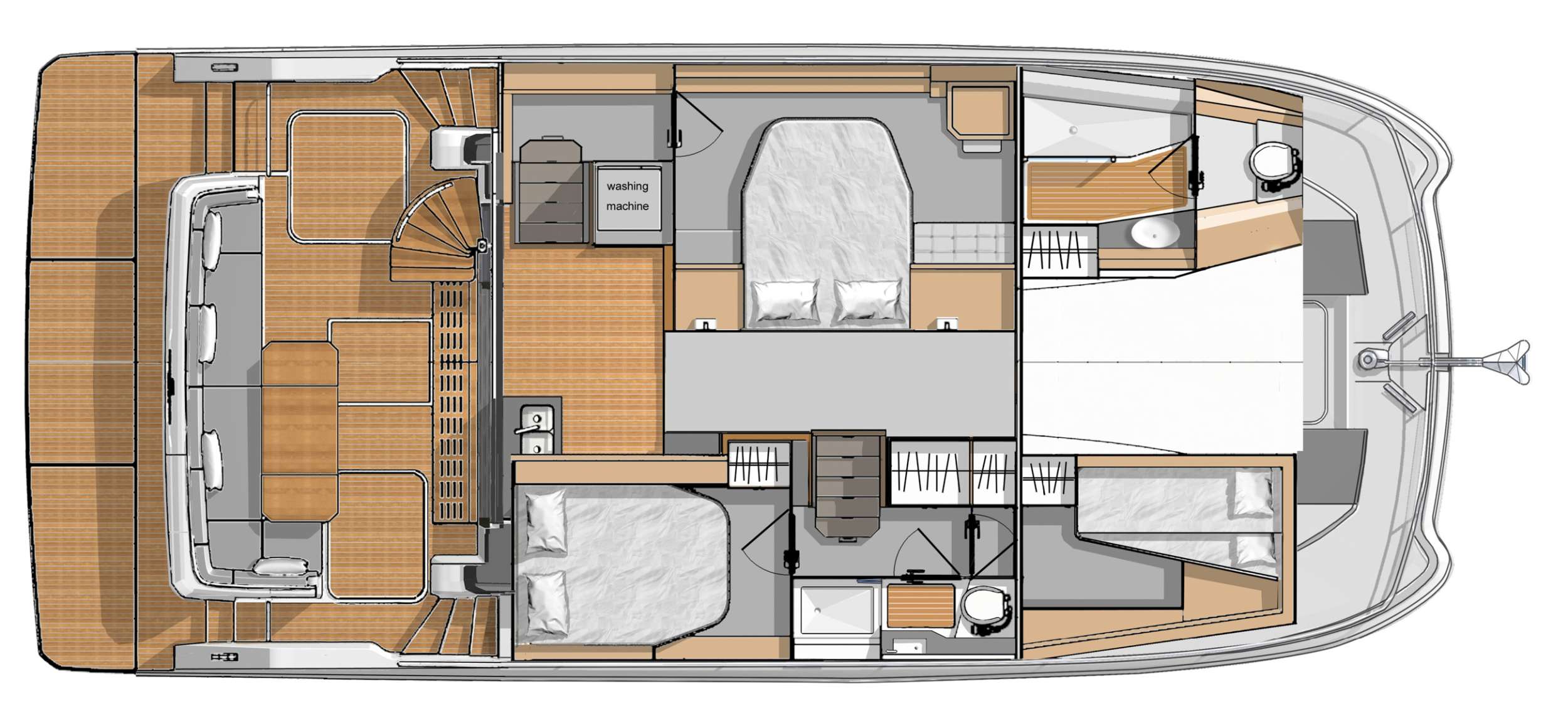 Explore the layout and specifications for FASCHING, a 40 ft Sailing Catamaran