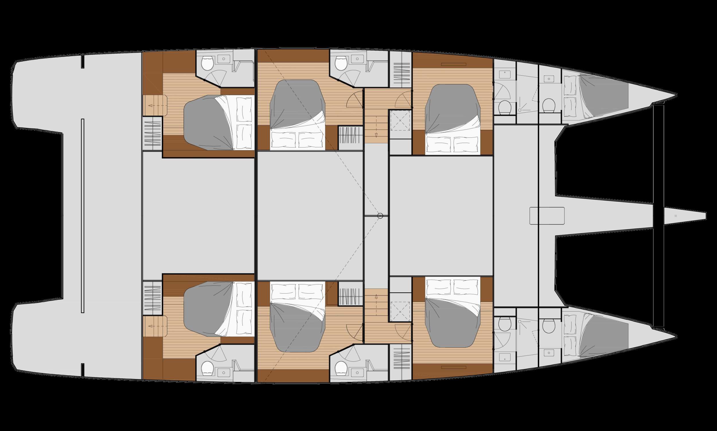 Explore the layout and specifications for Bliss, a 67 ft Sailing Catamaran