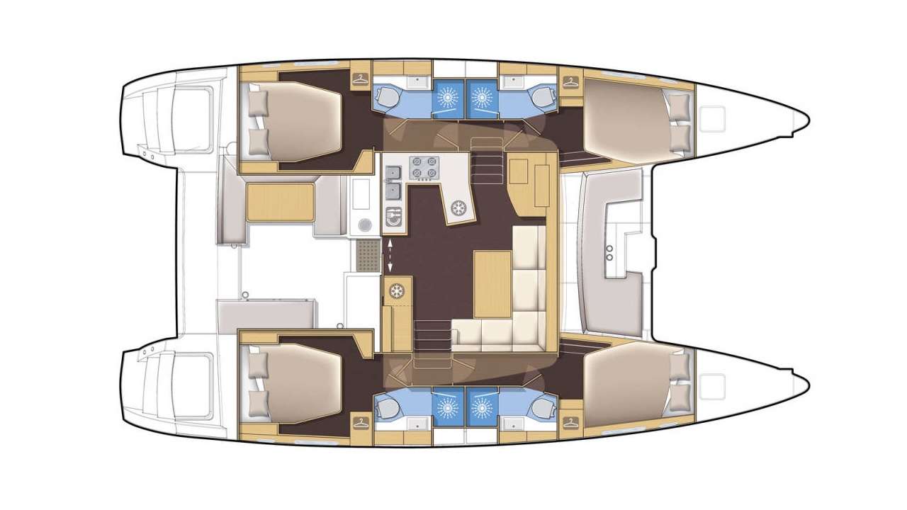 Explore the layout and specifications for NEON MOON, a 45 ft Sailing Catamaran