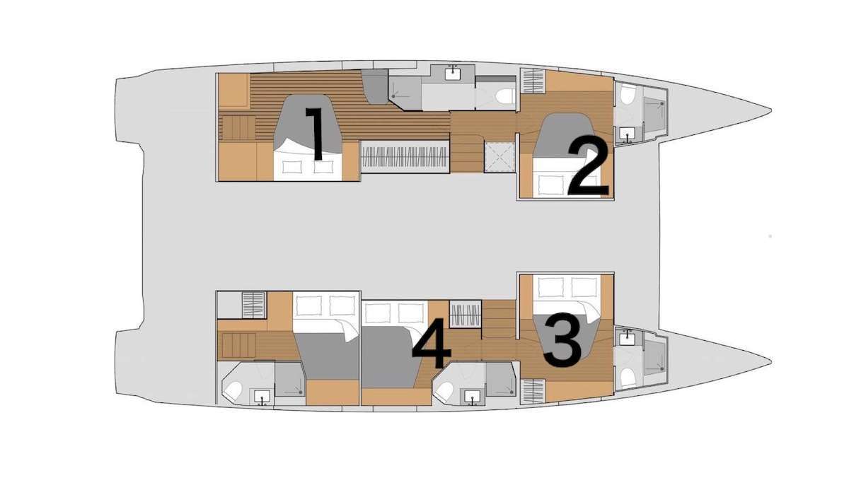 Explore the layout and specifications for HALCYON, a 51 ft Sailing Catamaran