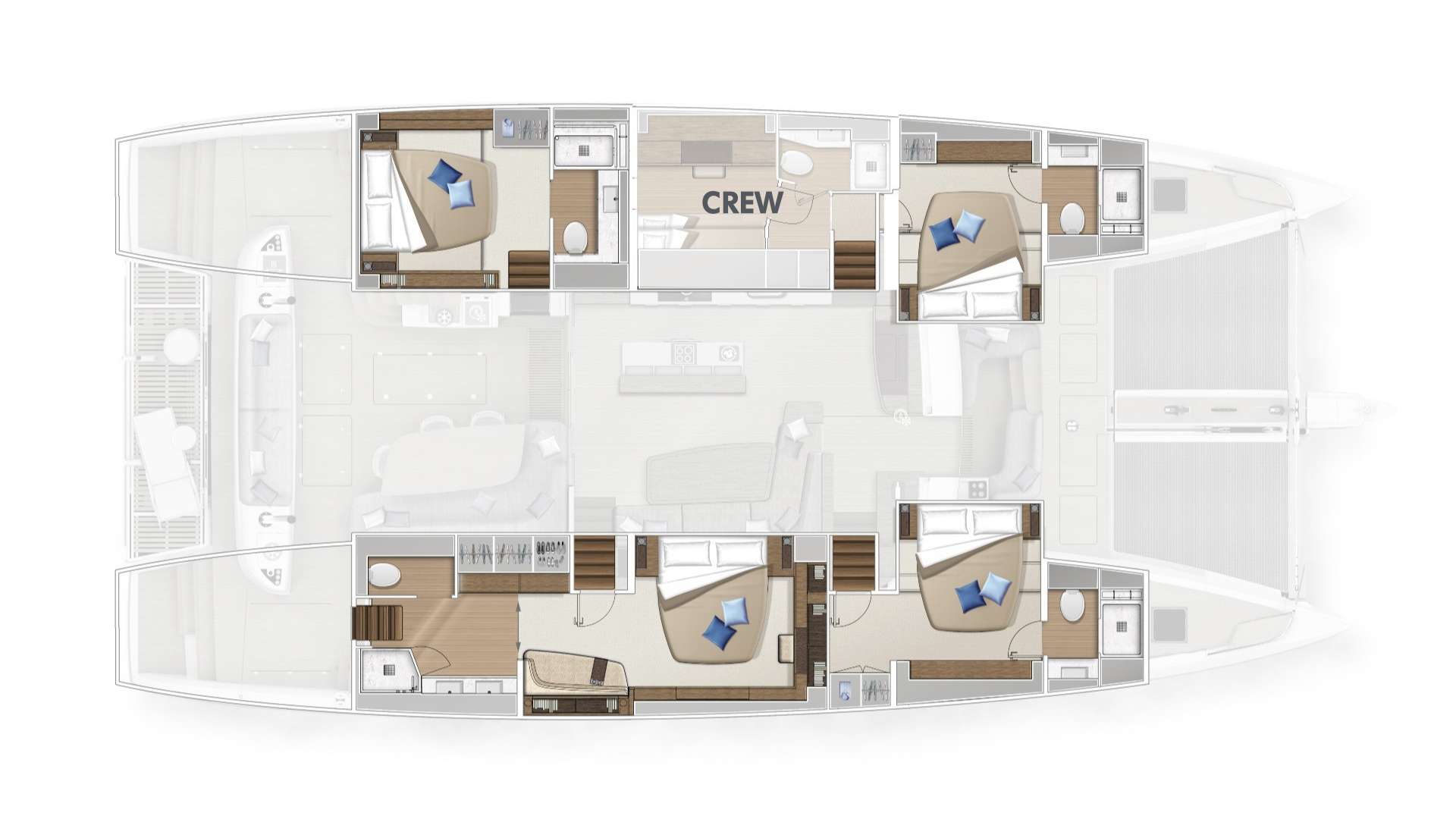 Explore the layout and specifications for TriWing Endor, a 65 ft Sailing Catamaran