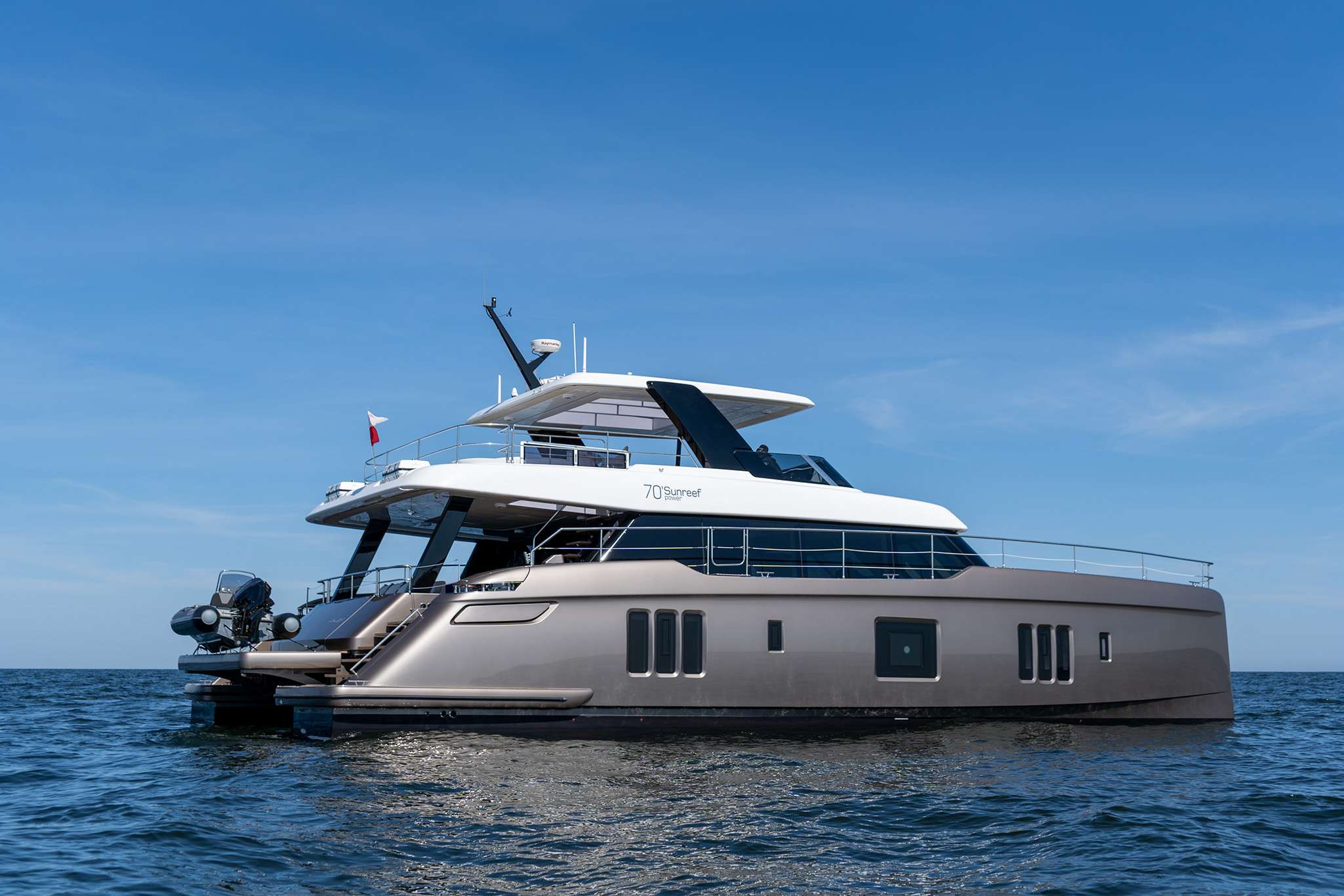 Brand new 69'11" (21.3m) Sunreef, AMILEO features a modern and elegant exterior design with ample spaces to dine and socialize or relax and take in the views. With accommodation for 8 guests in 4 cabins, this is a great choice for both families and couples. Standout features on board include a Jacuzzi, BBQ, and large sunpads on the sun deck.
Built in 2023, a charter on AMILEO is an opportunity to be one of the first to enjoy this beautiful Sunreef. Featuring a modern and elegant exterior design and spacious interior flooded with natural light, this yacht offers the best of both indoor and outdoor living. With a layout boasting large volumes, she appears to be larger than her actual size.
Able to accommodate 8 guests in 4 cabins, she is the perfect choice for both families and couples. Her large salon connects with the aft deck creating a large open area for dining and socialising. From sunrise to sunset, her open sun deck is the best place to take in the beautiful and changing views throughout your charter, where a Jacuzzi, BBQ and sunpads also await.
A very silent yacht, she offers a treasured platform from which to truly connect with the sea. A great choice for a family with kids or one or two couples looking for a romantic holiday, AMILEO is also able to accommodate for wellness-themed charters.