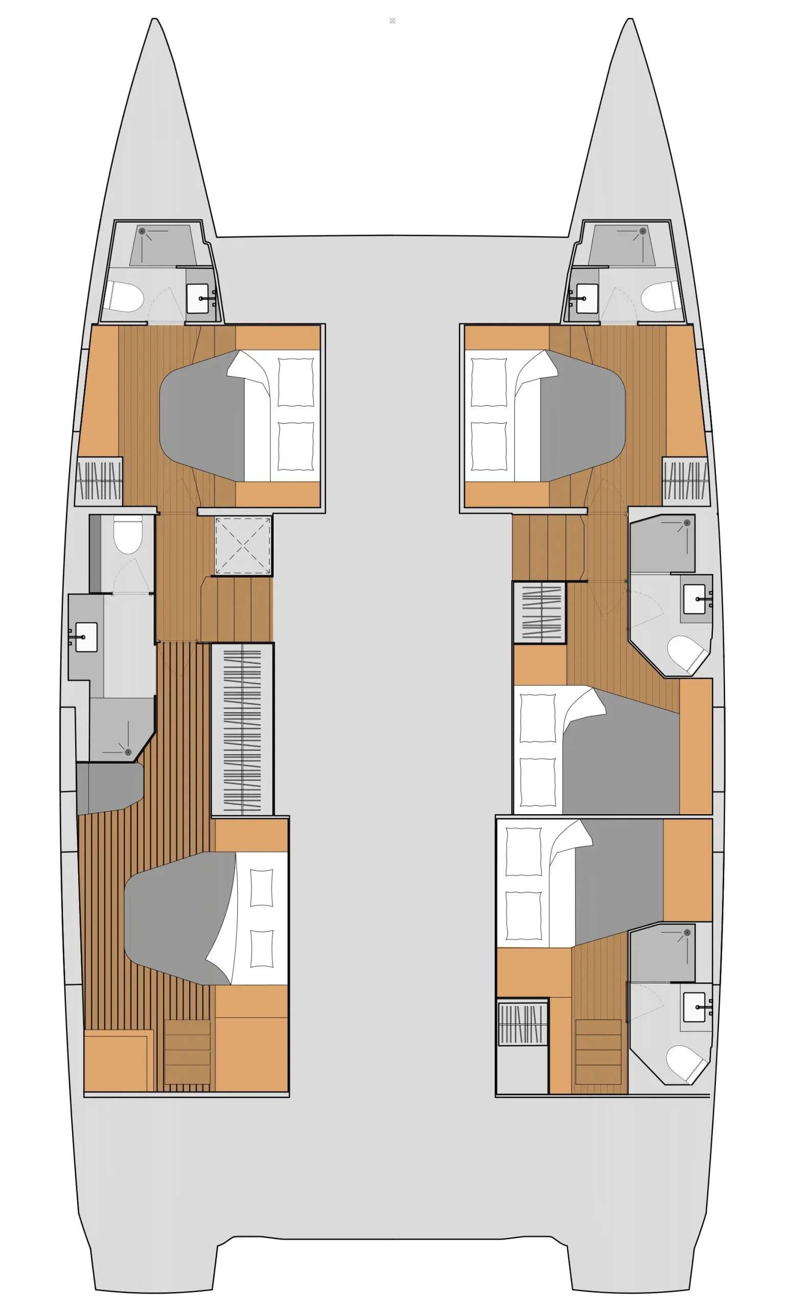 Explore the layout and specifications for The Big LeBoatski, a 51 ft Sailing Catamaran