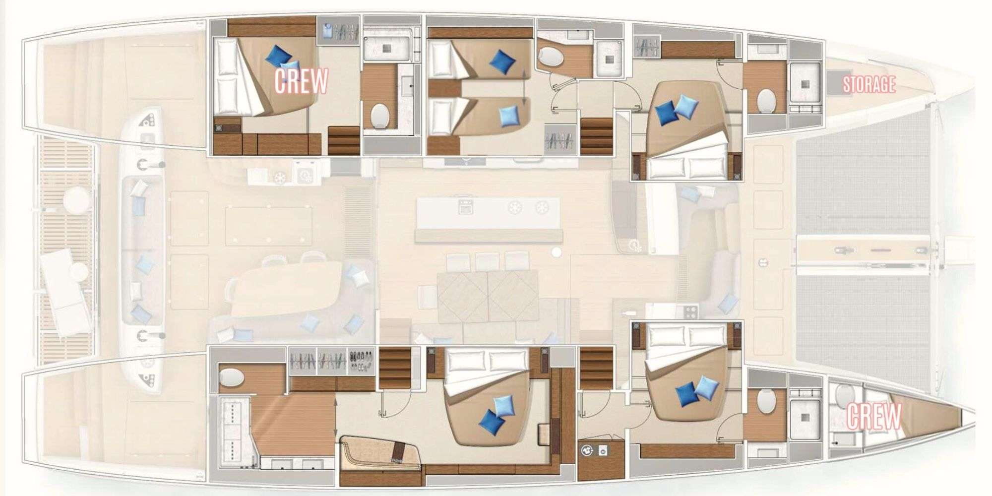 Explore the layout and specifications for LADY ROSE, a 67 ft Sailing Catamaran