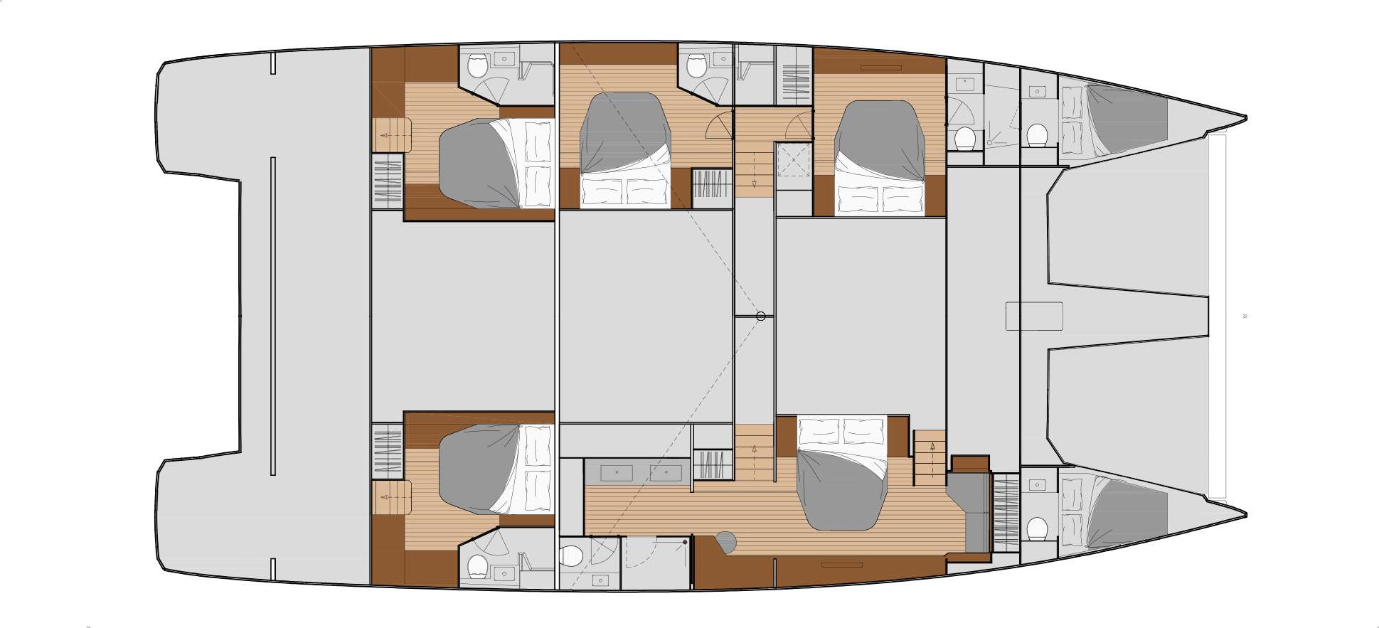 Explore the layout and specifications for ARIVA, a 67 ft Sailing Catamaran