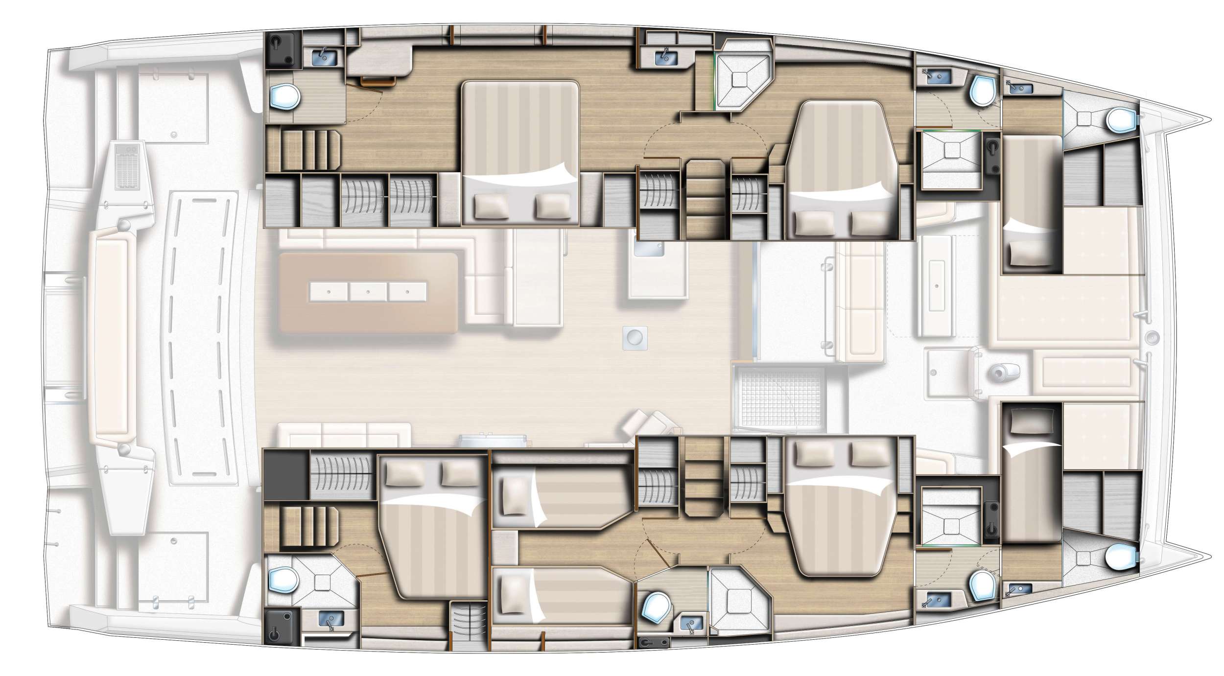 Explore the layout and specifications for Fortune One, a 55 ft Sailing Catamaran