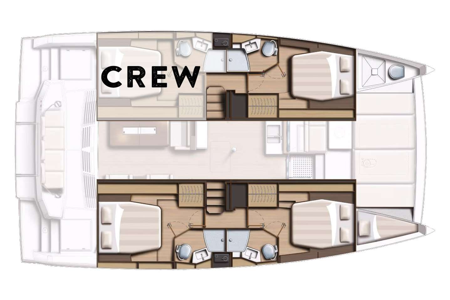 Explore the layout and specifications for POINT CLEAR, a 44 ft Sailing Catamaran