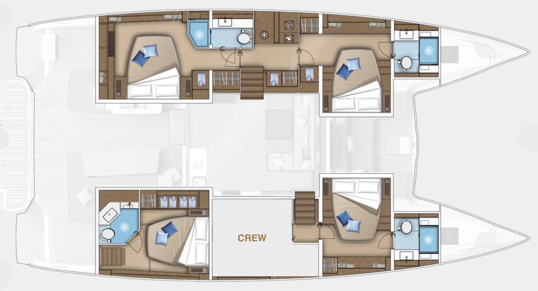Explore the layout and specifications for SCUBA DOO 55', a 55 ft Sailing Catamaran