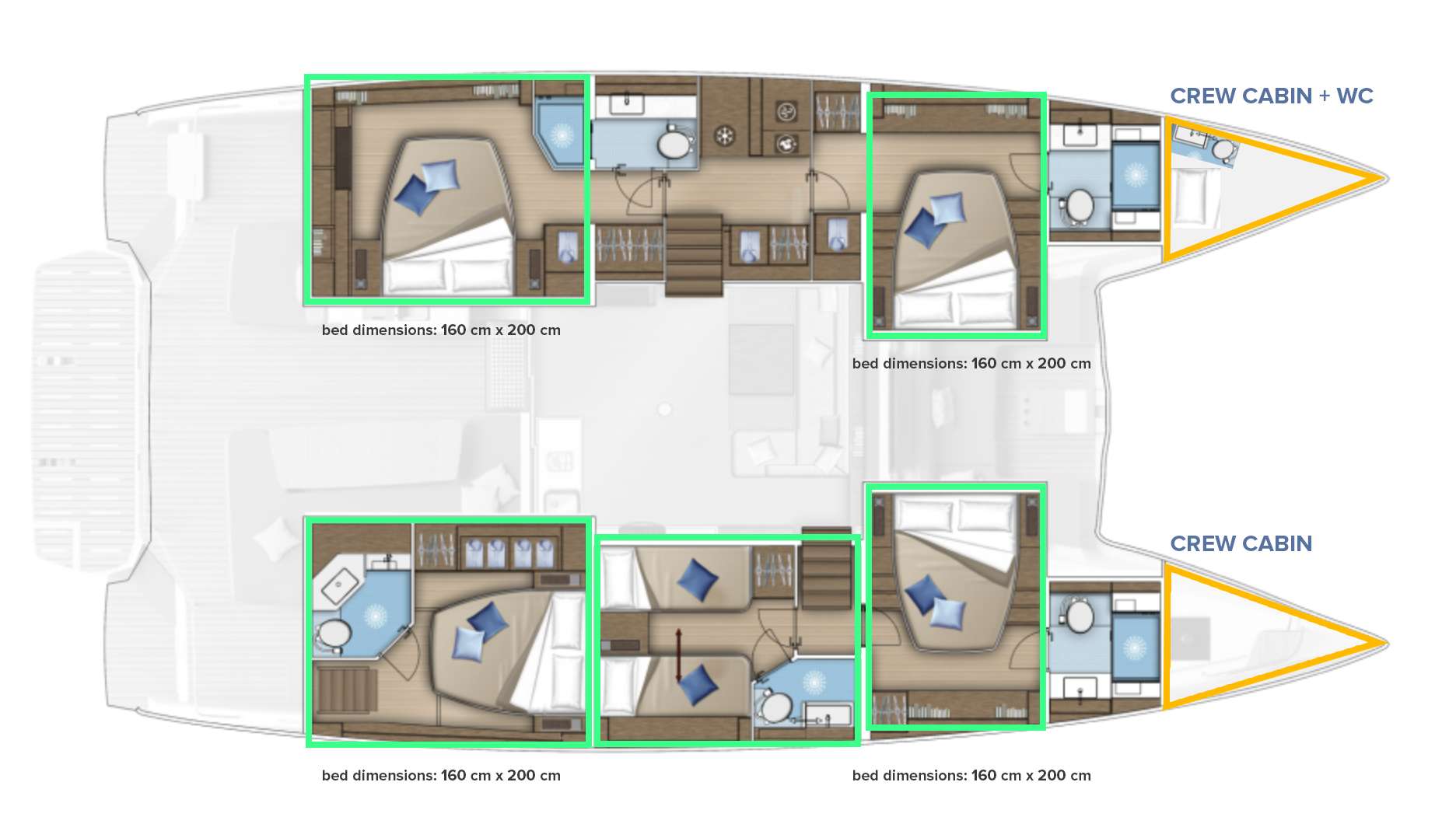 Explore the layout and specifications for ADRIATIC PEARL, a 60 ft Sailing Catamaran