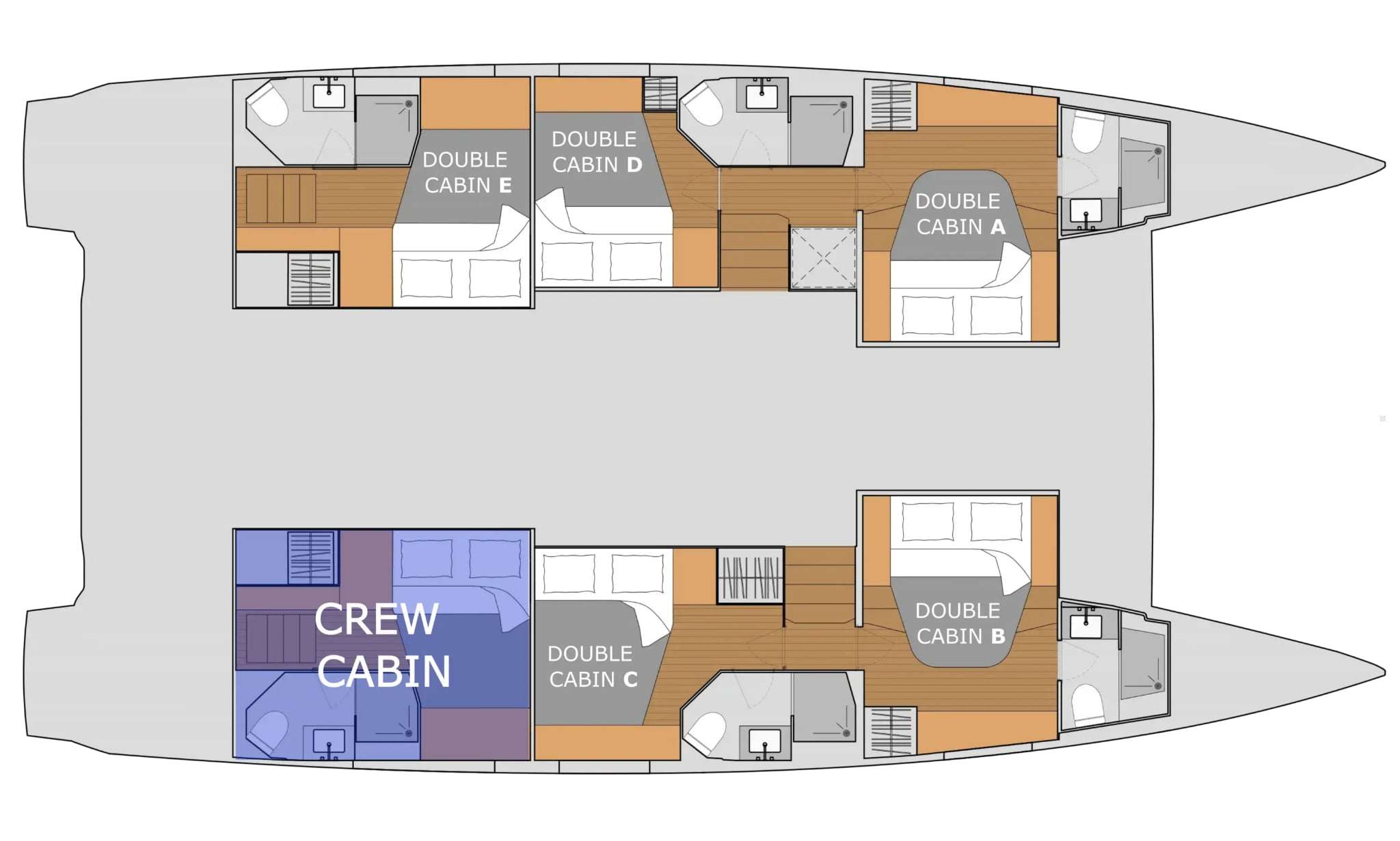 Explore the layout and specifications for ALTHEA, a 52 ft Sailing Catamaran